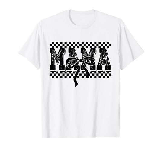 Retro Checkered Mama Coquette Bow Mama Floral Mothers Day T-Shirt
