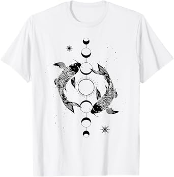 Koi Lovers Outfit Ying Yang Carp Sun Moon Phase Japan Style T-Shirt