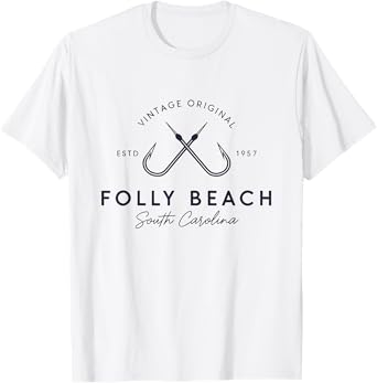 Folly Beach South Carolina Retro Fishing Tee T-Shirt