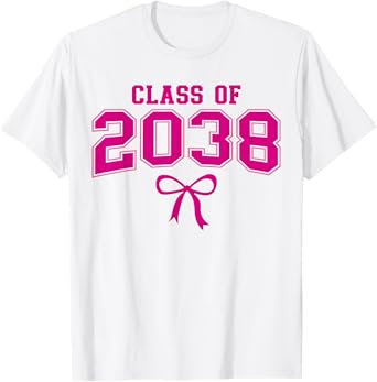 Class of 2038 Grow With Me Kindergarten Pink Coquette Bow T-Shirt