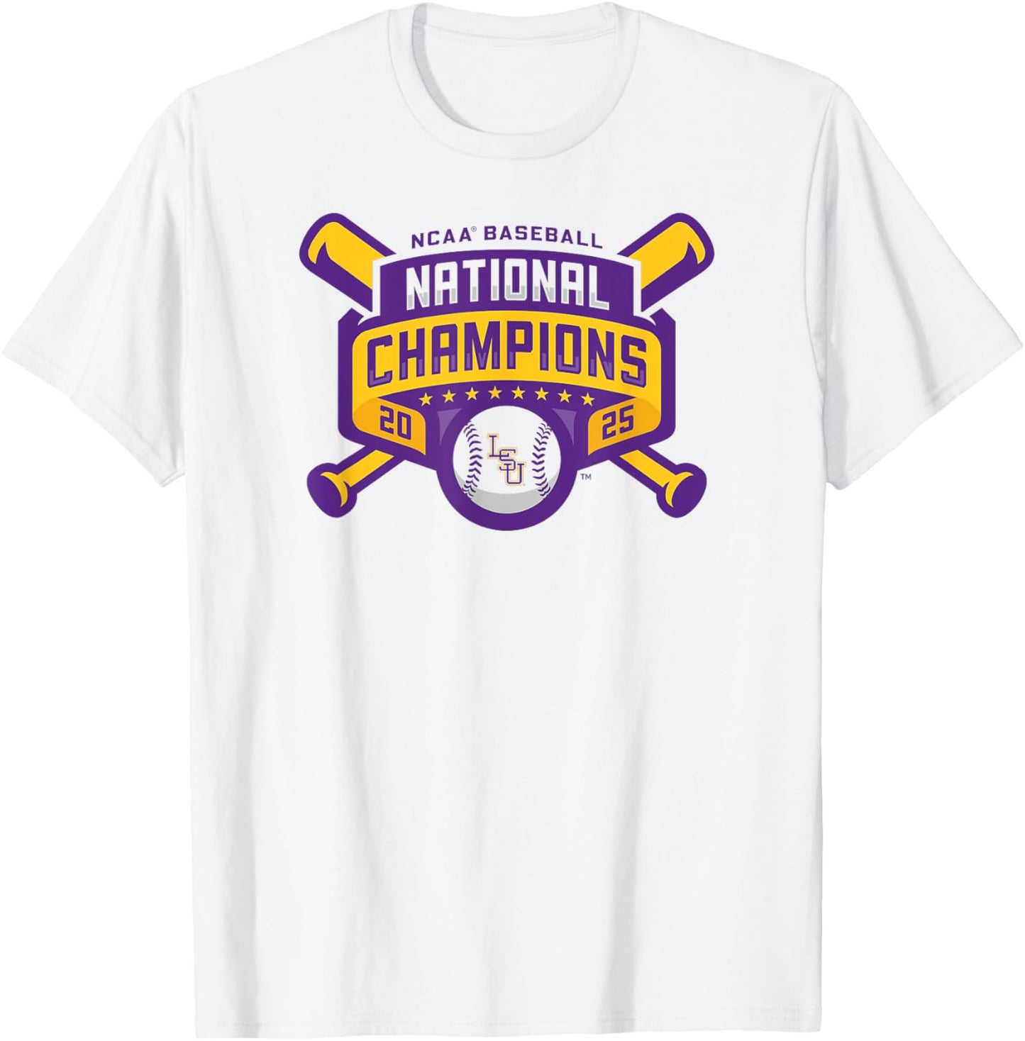 LSU Tigers Baseball National Champs 2025 Official Logo White T-Shirt