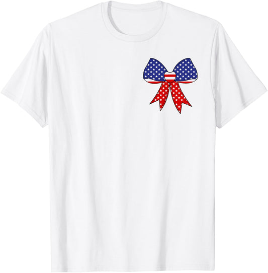 4th Of July Coquette Bow Ribbon Red White And Blue Pocket T-shirt