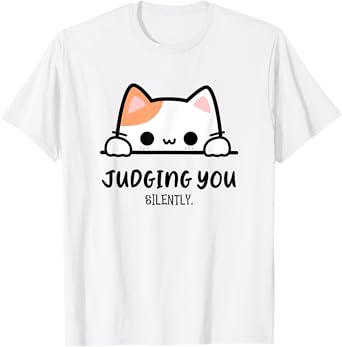 Funny Black Cat JUDGING YOU SILENTLY Sarcastic Humor Cat Men Women Kids T-Shirt