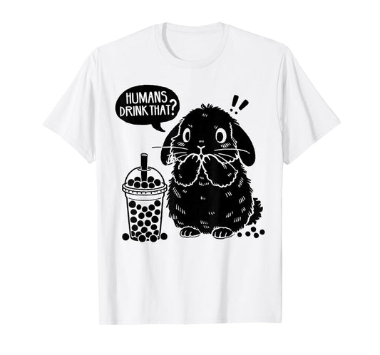 Holland Lop Rabbit and Boba Tea Funny Bunny Bubble Tea Lover T-Shirt