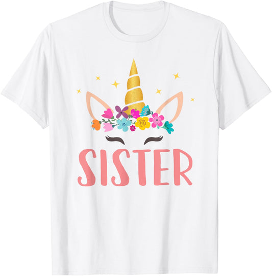 Sister Unicorn Floral Birthday Matching T-Shirt