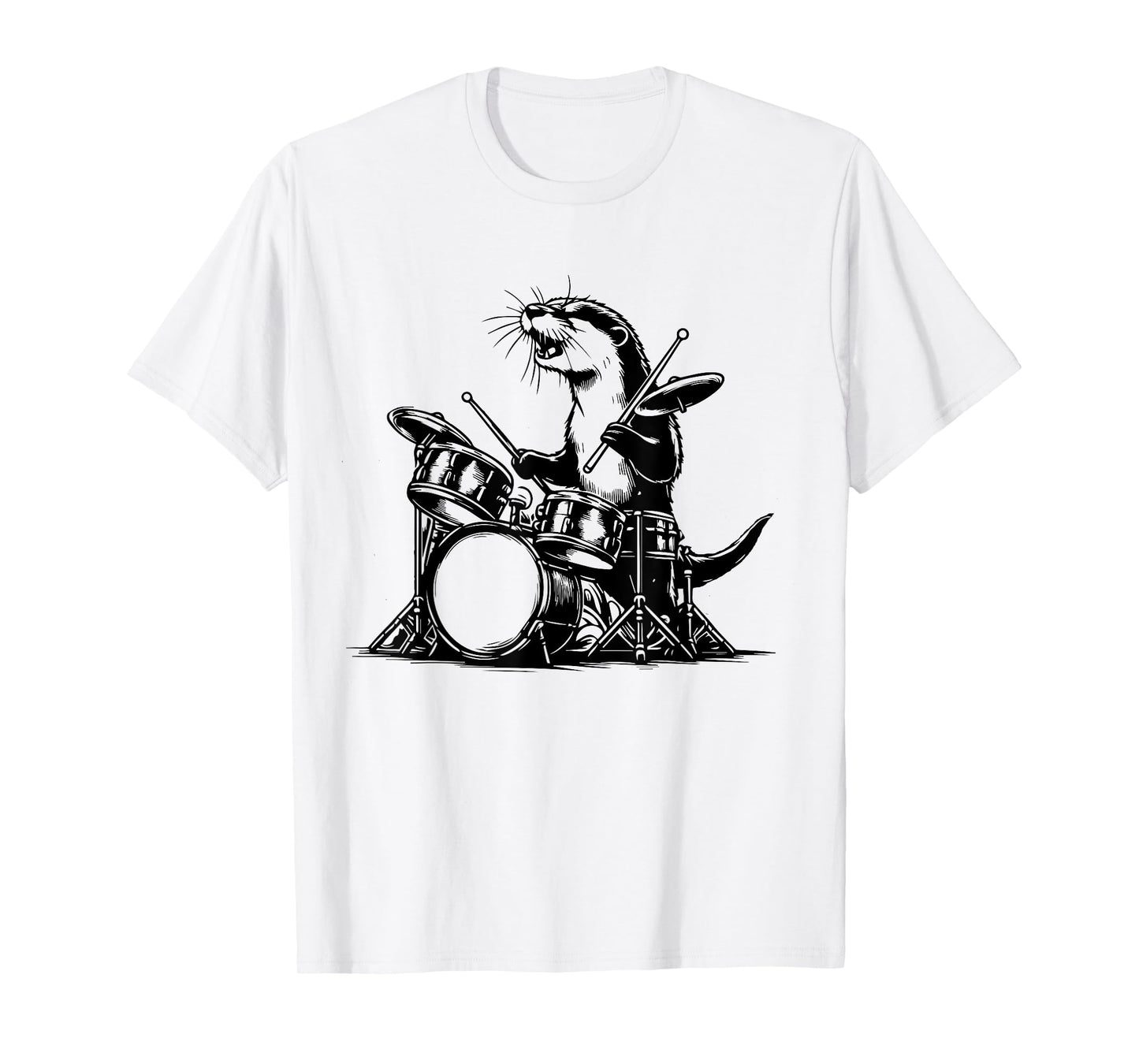 Otter Drummer Rock Retro Drummer Sea Otter Playing Drums T-Shirt