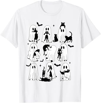 Funny Ghost Black Cats Forget Candy Give Me Cat Halloween T-Shirt