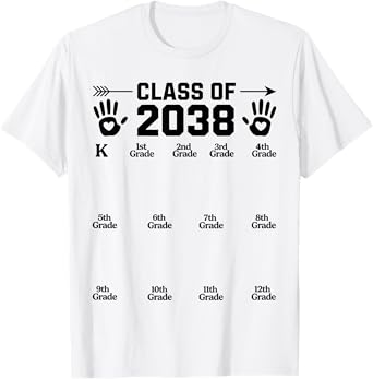 Class of 2038 Grow with Me Handprint Pre-K 12th Grade T-Shirt