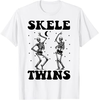 Twins Halloween Matching Skeletwins Funny Dancing Skeletons T-Shirt