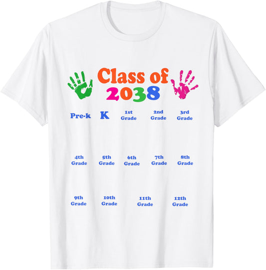 Class of 2038 Grow With Me Funny Handprint Pre-k Boys Girls T-Shirt