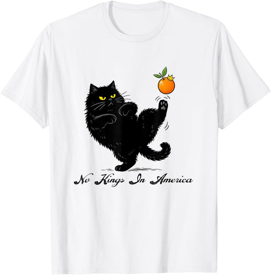 No Kings In America Patriotic 4th Of July Black Cat T-shirt