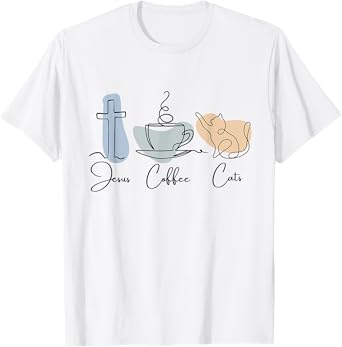 Jesus Coffee Cats Funny Cute Design Jesus Lovers Christian T-Shirt
