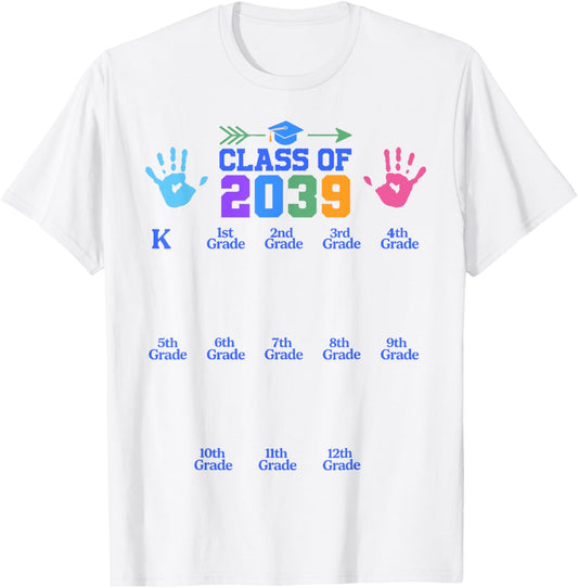 Class of 2039 Grow With Me Pre-k To 12th Grade Handprint T-Shirt