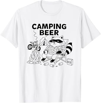 Raccoon Camping Beer Campfire Motorcycle T-Shirt
