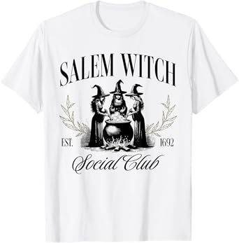 Salem 1692 Social Club Witch Halloween Witchy Women Girls T-Shirt
