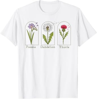 Vintage Subtle Flowers Freesia Dandelion Thistle Men Women T-Shirt