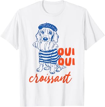 Retro Croissant, Dog Lover Paris Travel Summer Vacation T-Shirt