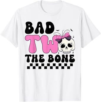 Bad Two The Bone 2nd Birthday Kid Girl Spooky Birthday T-Shirt