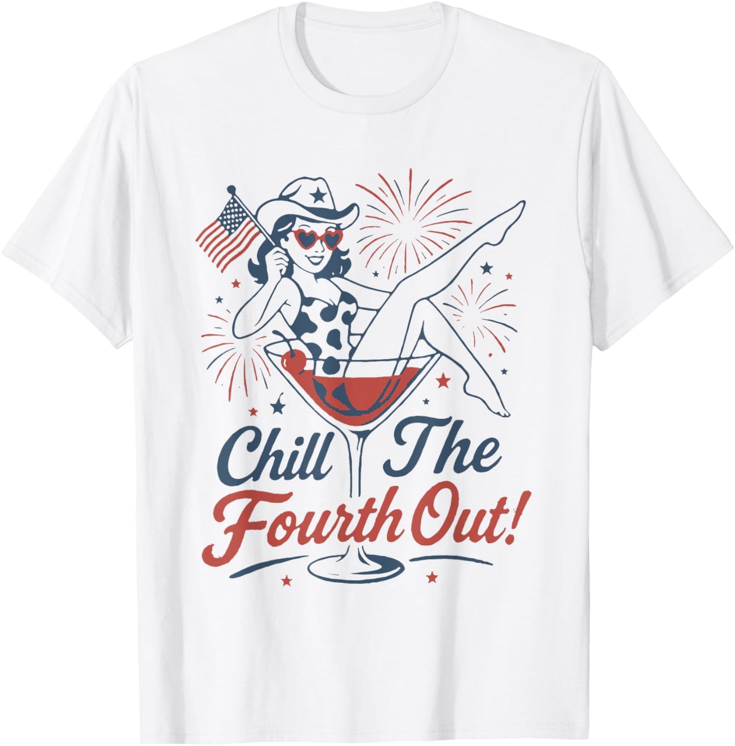 Retro Chill The Fourth Out Funny Firework 4th of July Drink T-Shirt