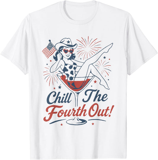 Retro Chill The Fourth Out Funny Firework 4th of July Drink T-Shirt