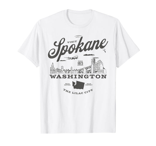Visit Spokane Washington Since 1873 Vintage Skyline T-Shirt