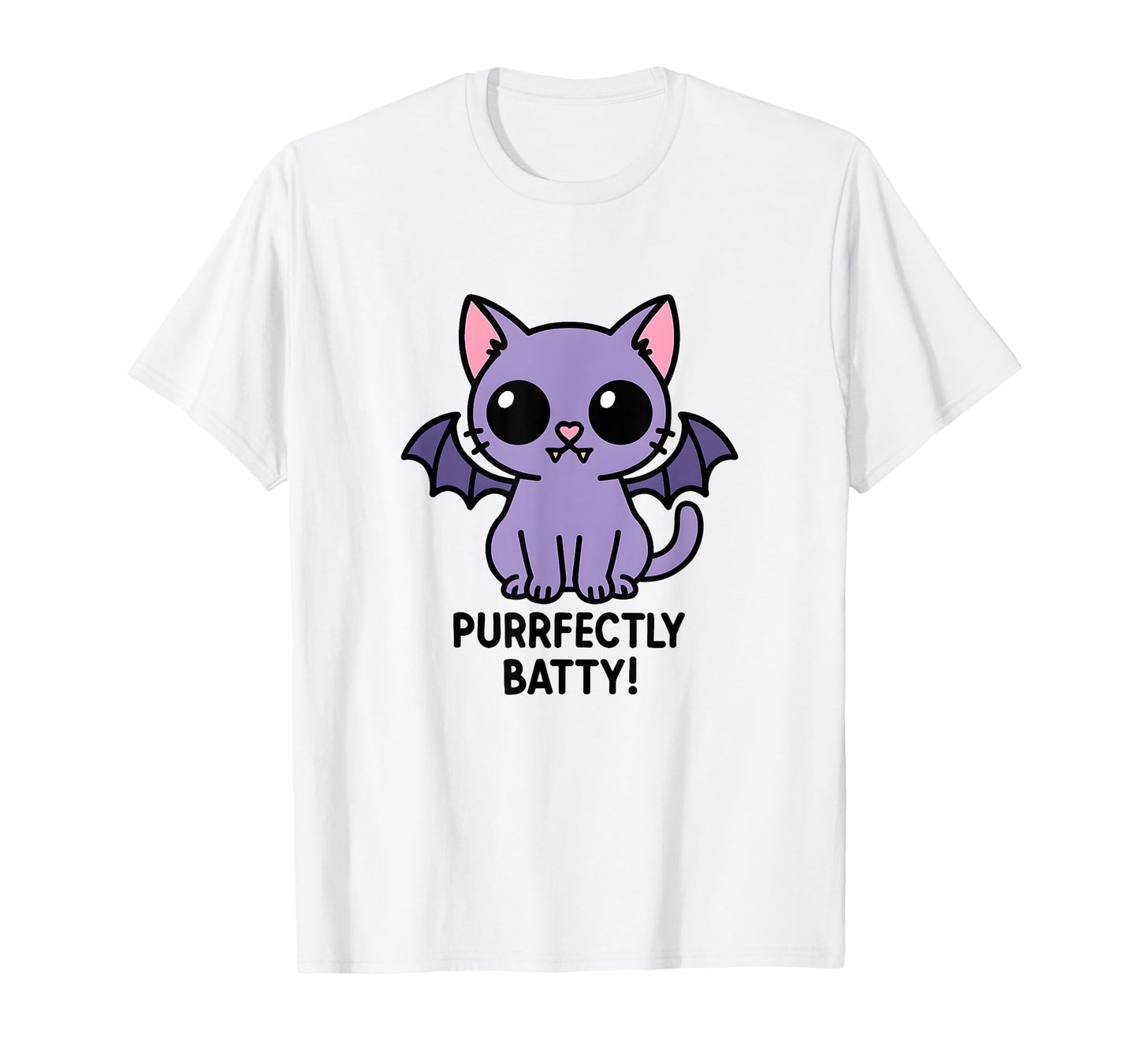 Purrfectly Batty Purple Cat Bat Funny Cute Halloween T-Shirt
