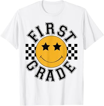 Retro First Grade Smile Face Back To School Teacher Student T-Shirt