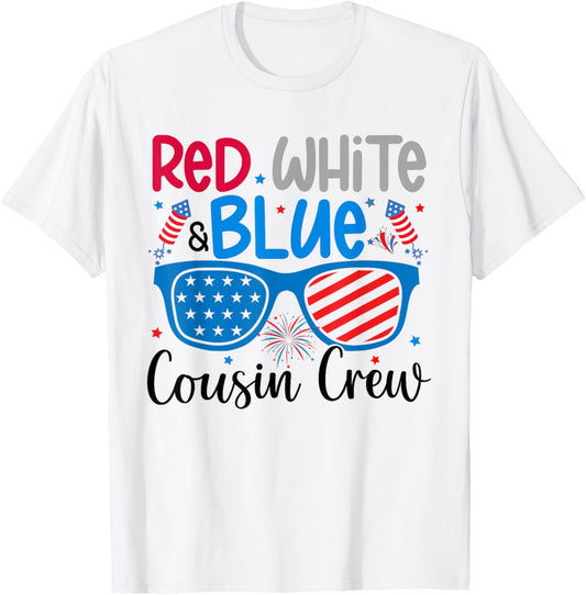 Red White & Blue Cousin Crew 4th of July Kids USA Sunglasses T-Shirt