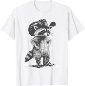 Vintage Raccoon Cowboy Cowgirl Trash Panda Western Country T-Shirt