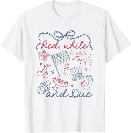 Retro Red White And Due Funny Pregnancy Reveal 4th Of July T-Shirt