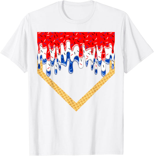 Baseball Drip American Flag Home Plate 4th Of July Patriotic T-shirt