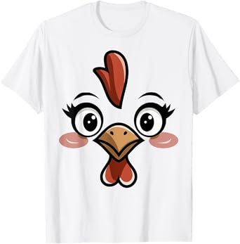 Novelty Last Minute Easy Halloween Party Stuff Halloween Chicken Face T-Shirt Women Kids Blue, White Size Small Classic Fit Round Collar Short Sleeve Cotton 60%, Polyester 40%