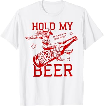 Funny Hold Beer Western Graphic Girl Women T-Shirt