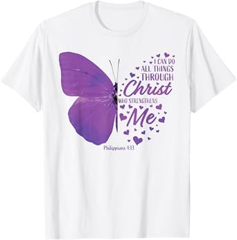 Philippians 4:13 Christian Bible Verse Gifts Women Butterfly T-Shirt