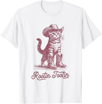 Rootin Tootin Vintage Country Western Cowgirl Cowboy Cat T-Shirt