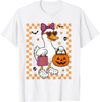 Halloween Goose Ghost Bow Coquette Trick Or Treat Girl Women T-Shirt