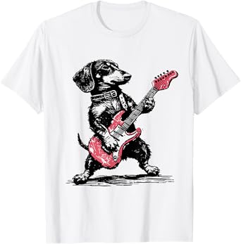 Vintage Dachshund Weenie Playing Guitar Funny Dog Rocker T-Shirt