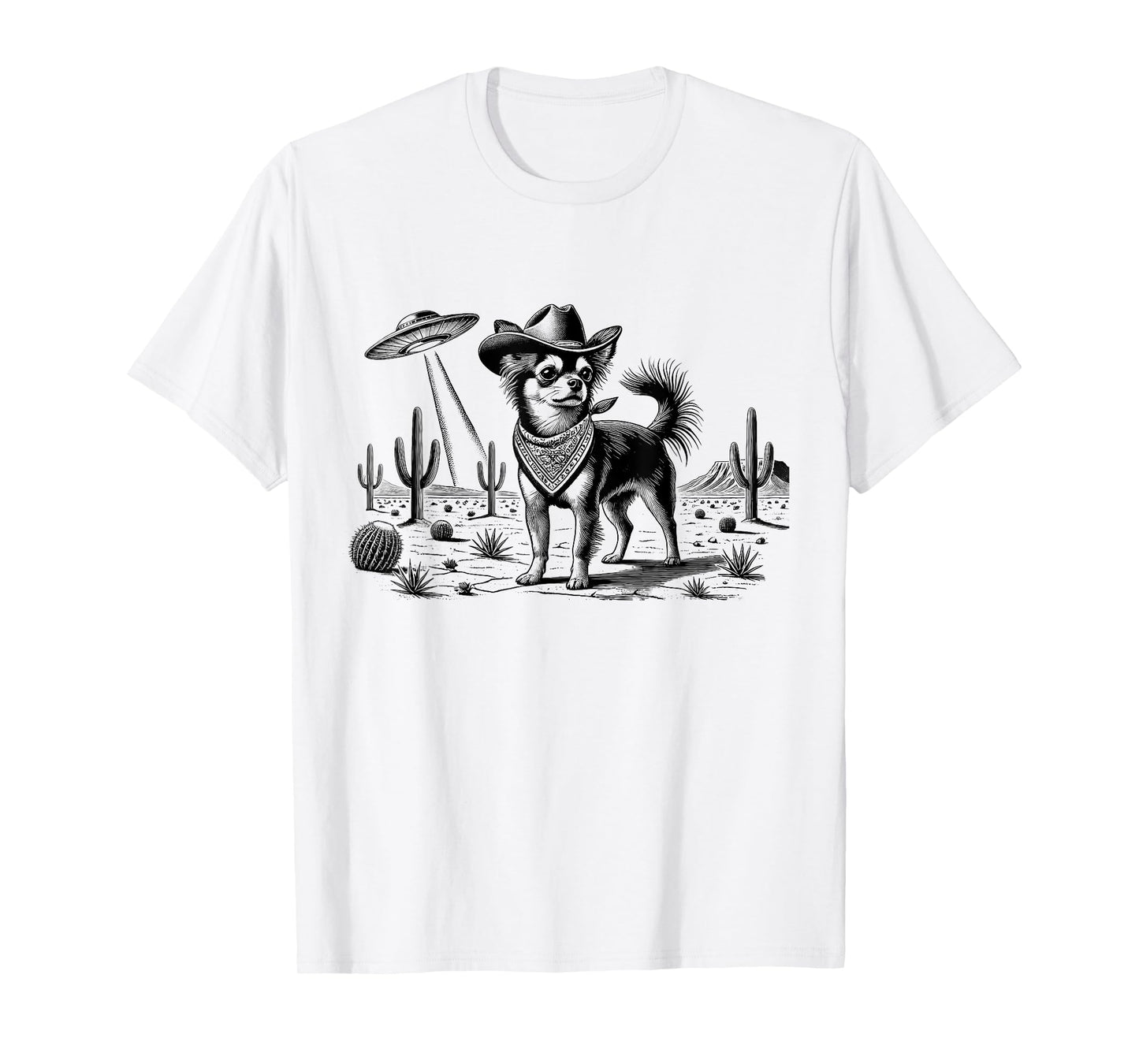 Vintage Chihuahua UFO Western Cowboy Wild West Dog Mom Dad T-Shirt