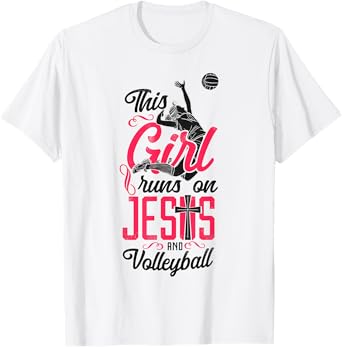 Volleyball Player Team Vintage This Girl Runs On Jesus And T-Shirt