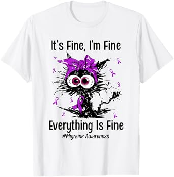 Motivational Migraine Awareness Cat Funny Chronic Headache Men Women Kids T-Shirt