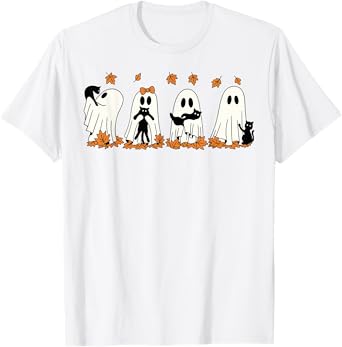 Funny Ghost Black Cat Fall Halloween Thanksgiving Cat Lover T-Shirt