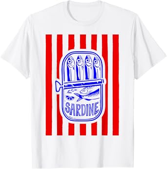 Les sardines red stripes fisherman aesthetic coastal sardine T-Shirt
