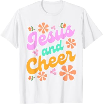Jesus and Cheer Cheerleading Coach Funny Groovy y2k Chrstian T-Shirt