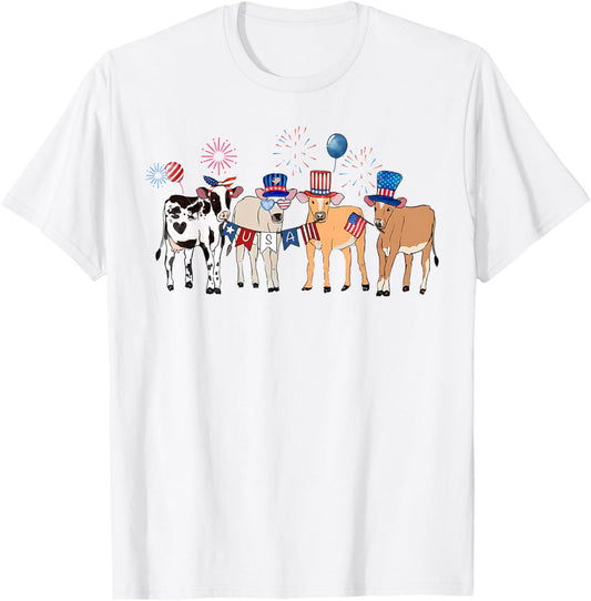 Independence Day Patriotic Cow USA Flag Funny 4th of July T-Shirt