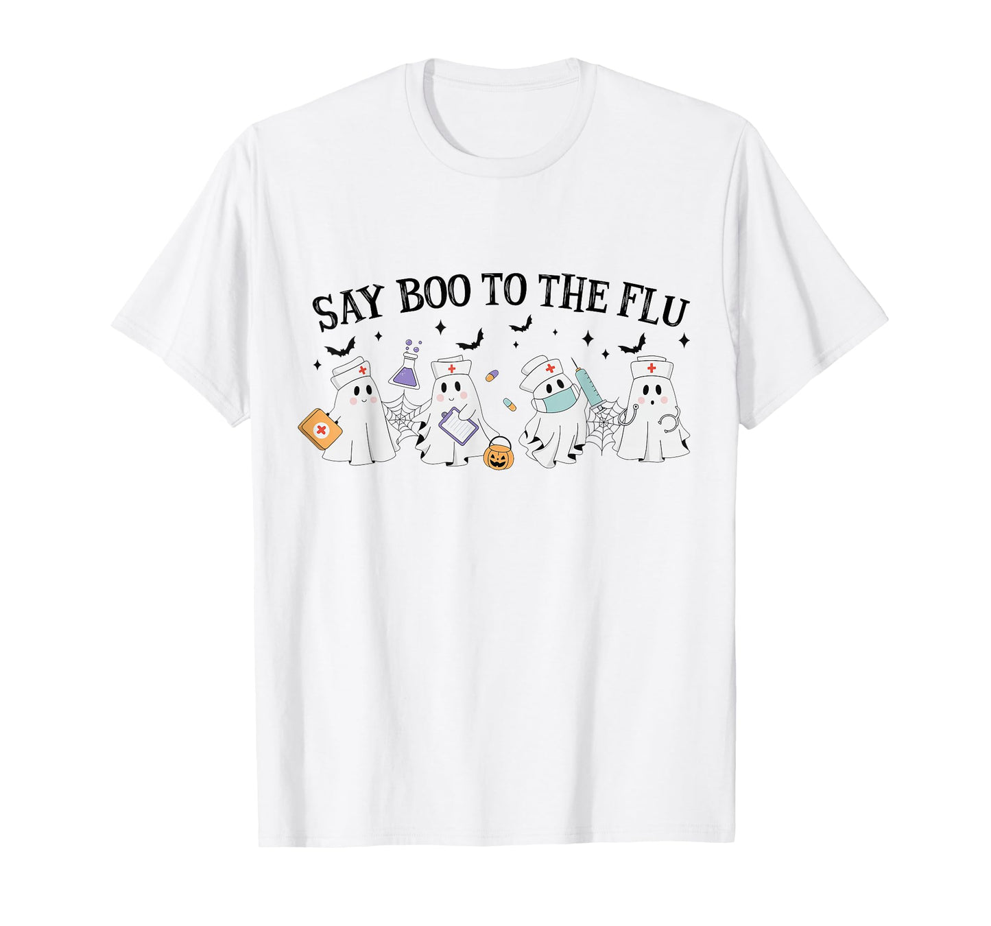 Retro Nurse Ghost Halloween Vaccine Say Boo to The Flu T-Shirt