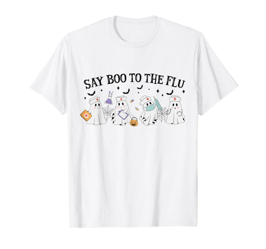 Retro Nurse Ghost Halloween Vaccine Say Boo to The Flu T-Shirt