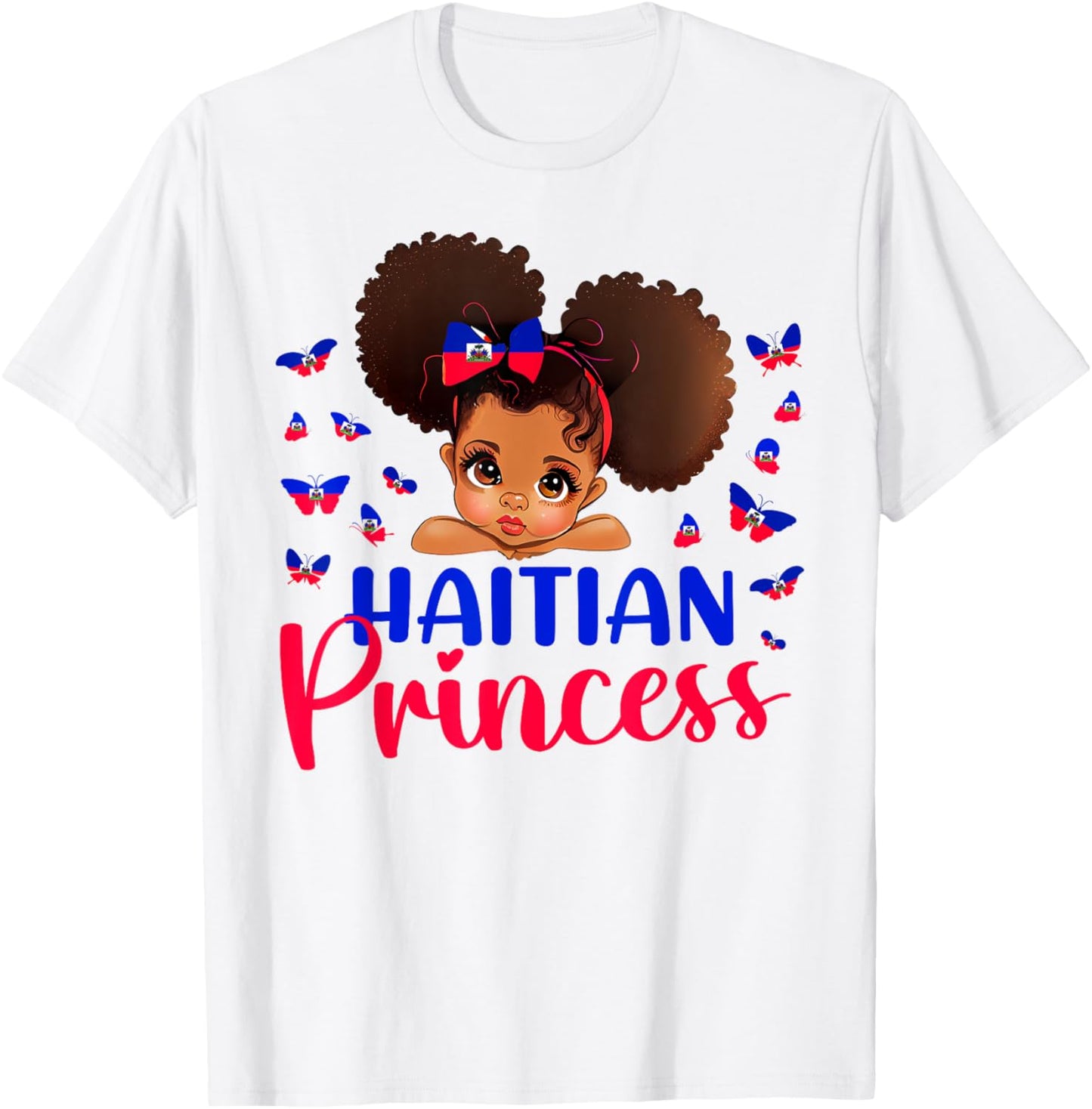 Haitian Princess Haiti Flag Melanin for Black Girls Kids T-Shirt