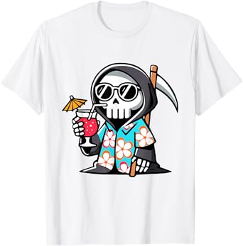 Funny Grim Reaper Hawaiian Summerween Summer Halloween T-Shirt