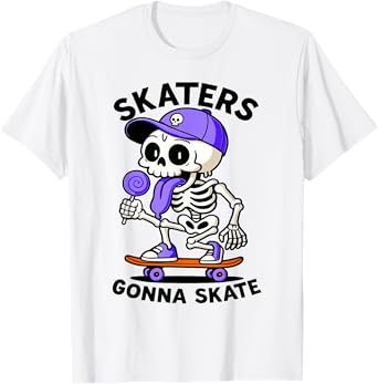 Skaters Gonna Skate, Skateboarding Skeleton Lolli Skateboard T-Shirt
