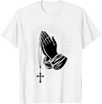 Rosary Praying Hands Faith Religious Christian Catholic T-Shirt